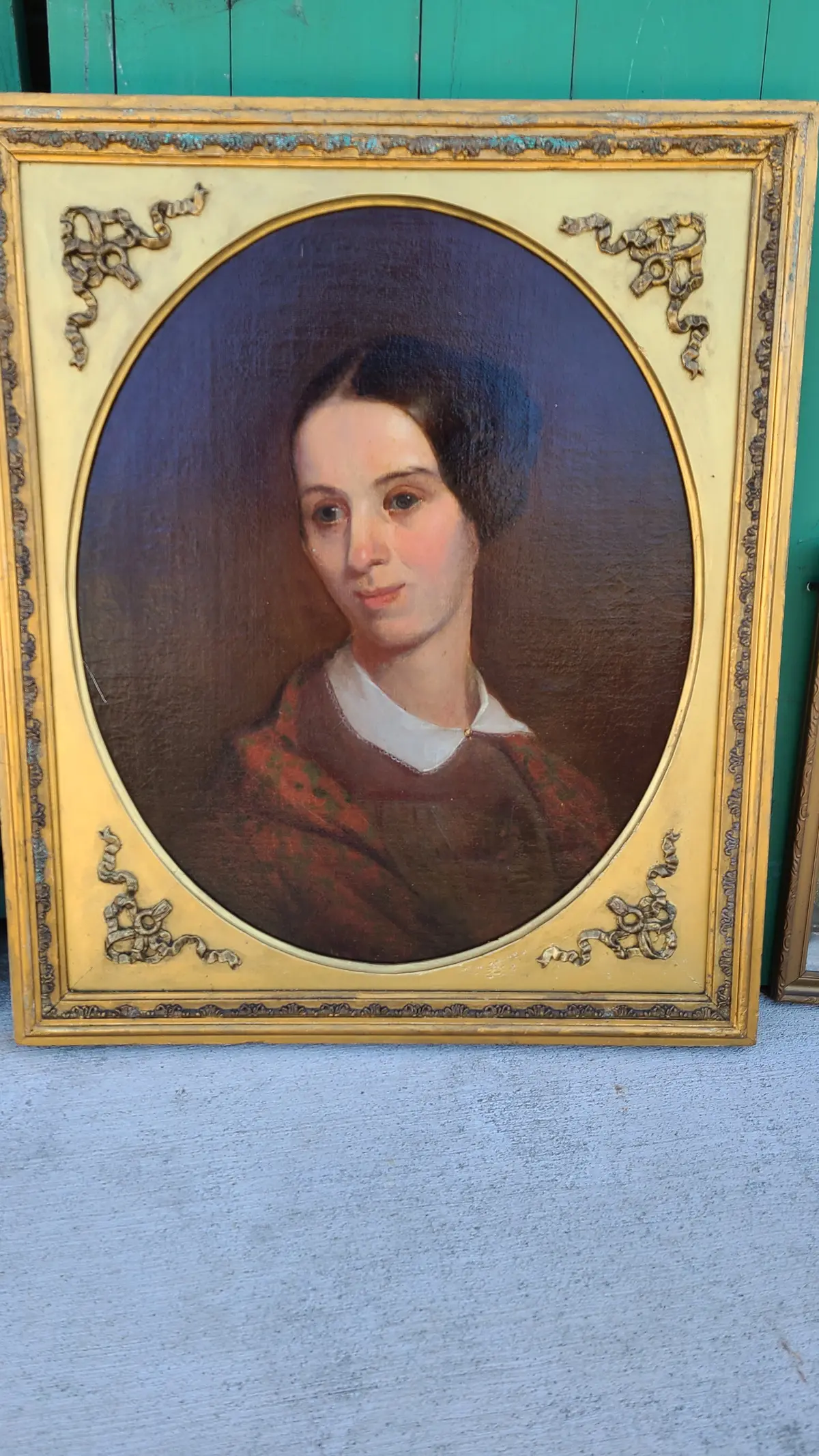 19Th Century Portrait Oil Painting Of Young Woman In Gold Frame 1