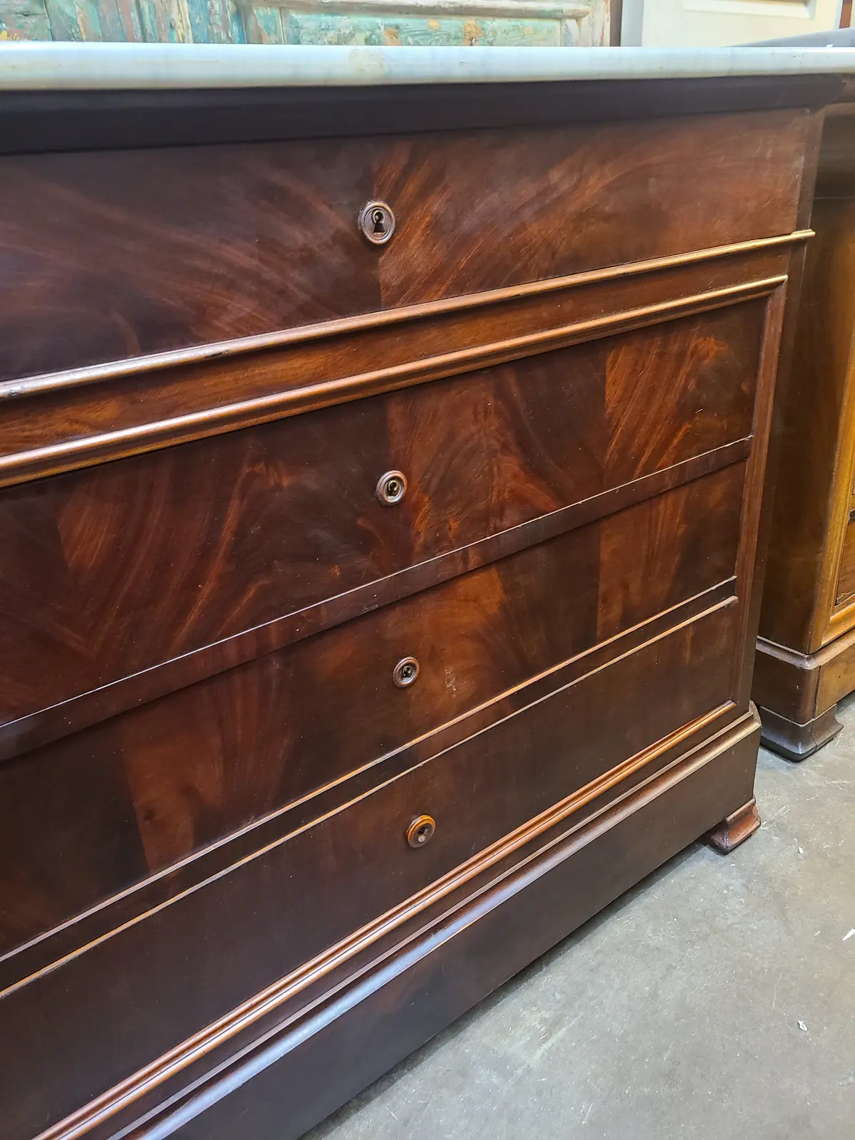 Louis Phillipe Mahogany White Marble Top Chest-As Found Marble 1