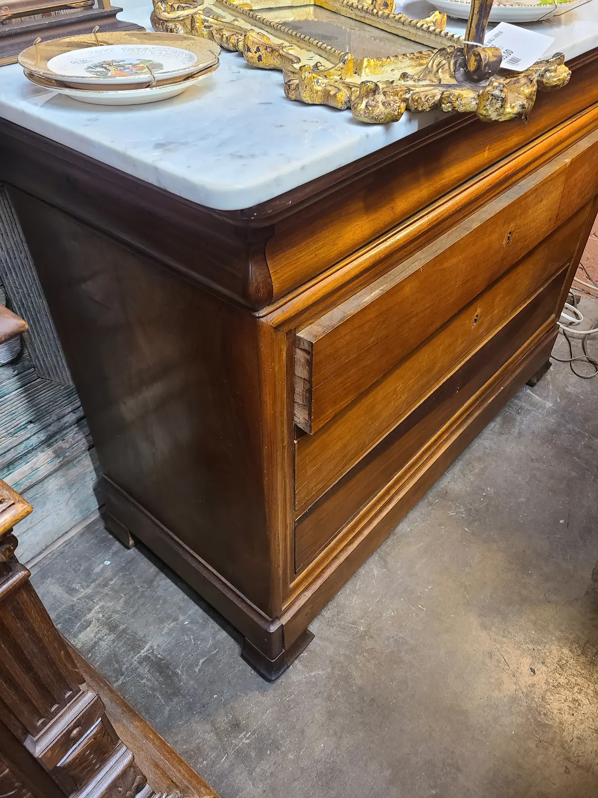 Louis Phillipe Walnut Chest Of Drawers With White Marble 1