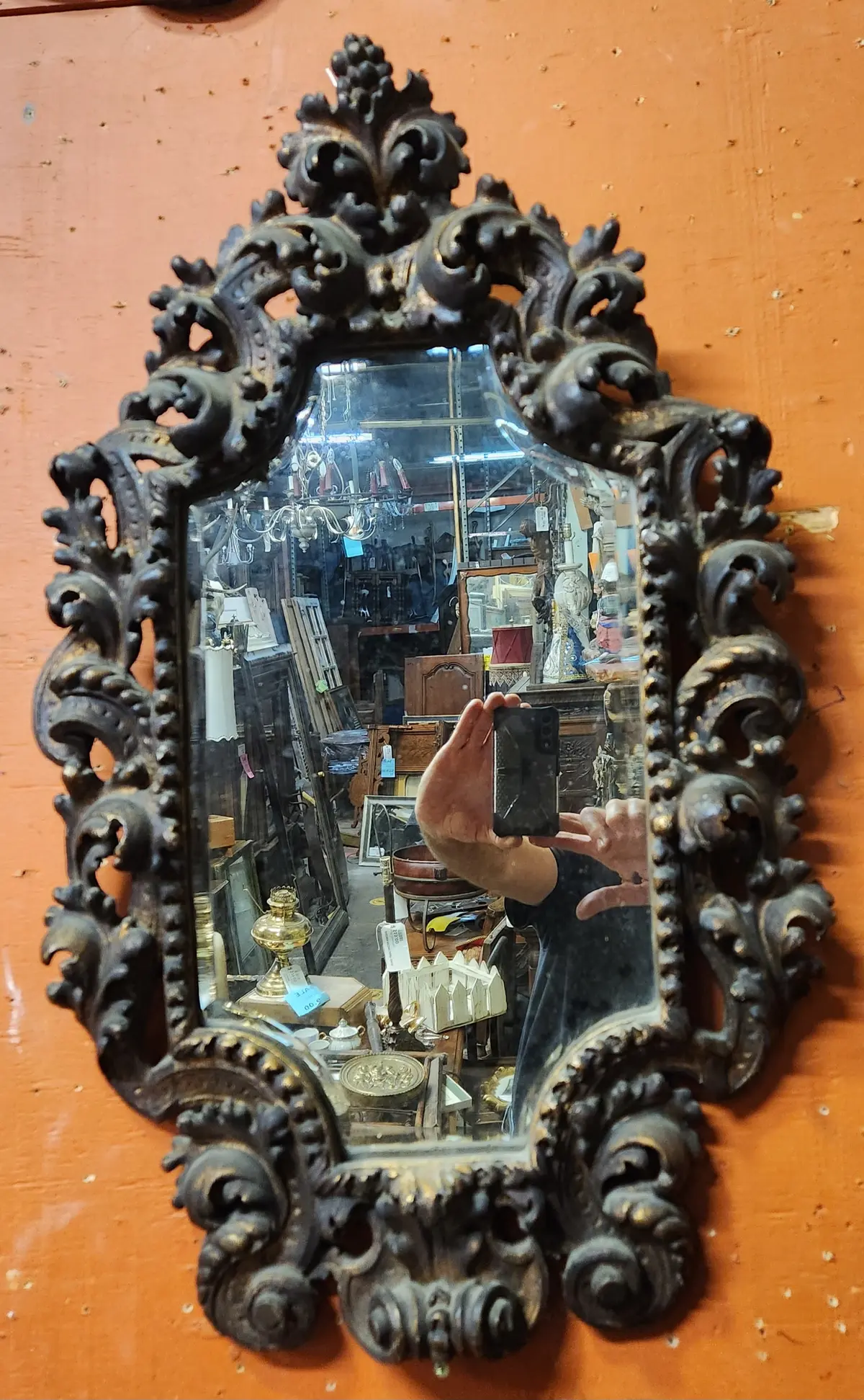 Small Early Louis Xv Carved Wood Rococo Wall Mirror 1
