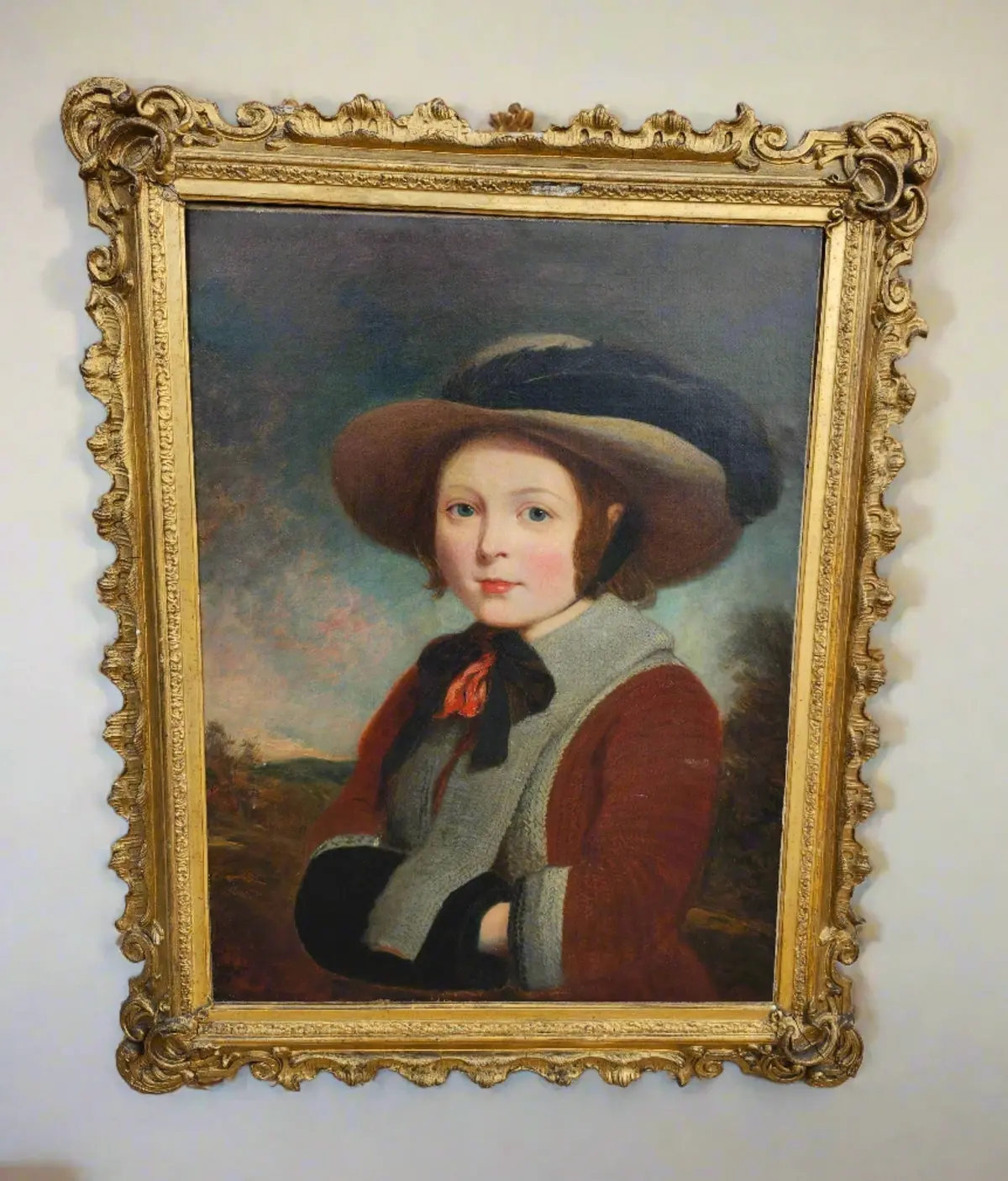 Gilt Framed 19Th Century Oil Painting Of  A Young Girl In A Green Hat 1