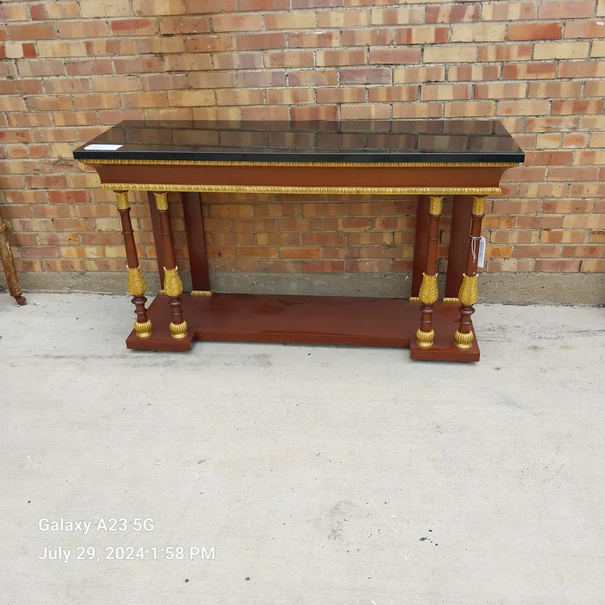 Huge Black Marble Top Mahogany Console 1