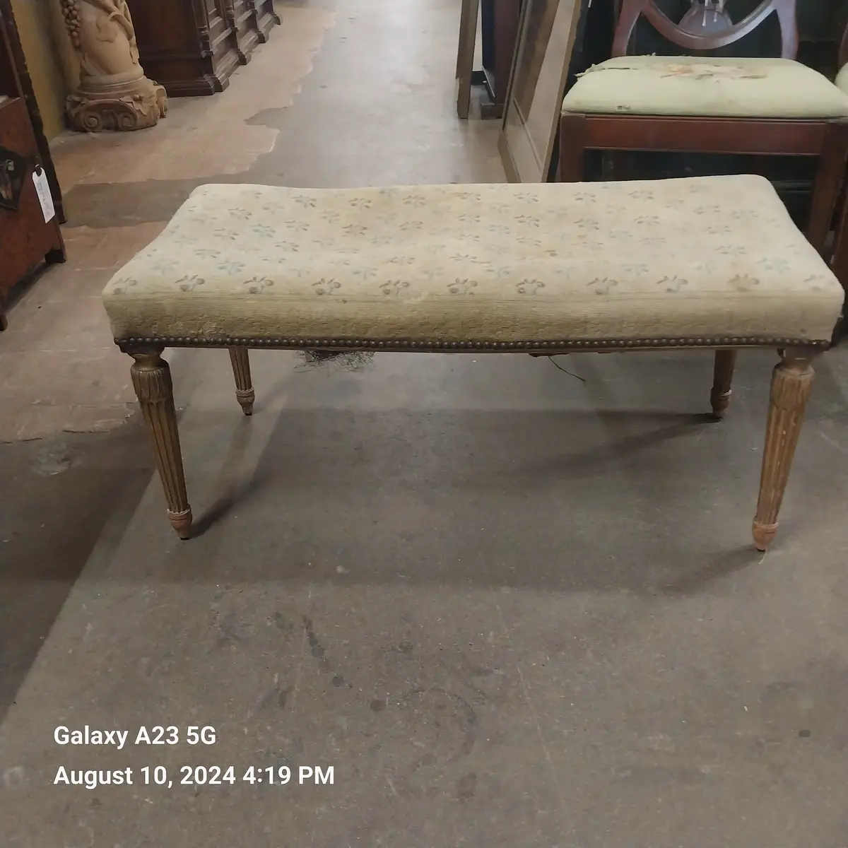Louis Xvi Fluted Leg Bench With Laureling- As Found 1