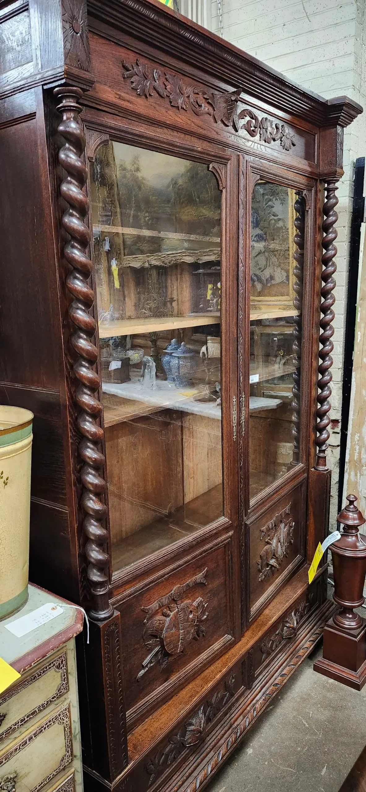 Louis Xii Style Wavy Glass Oak Scholar's Bookcase 1