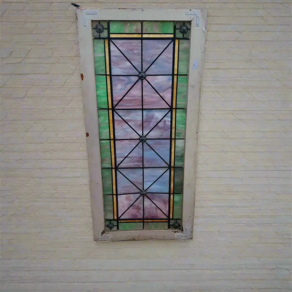 Large Green And Purple Stained Slag Glass Window Or Transom 1