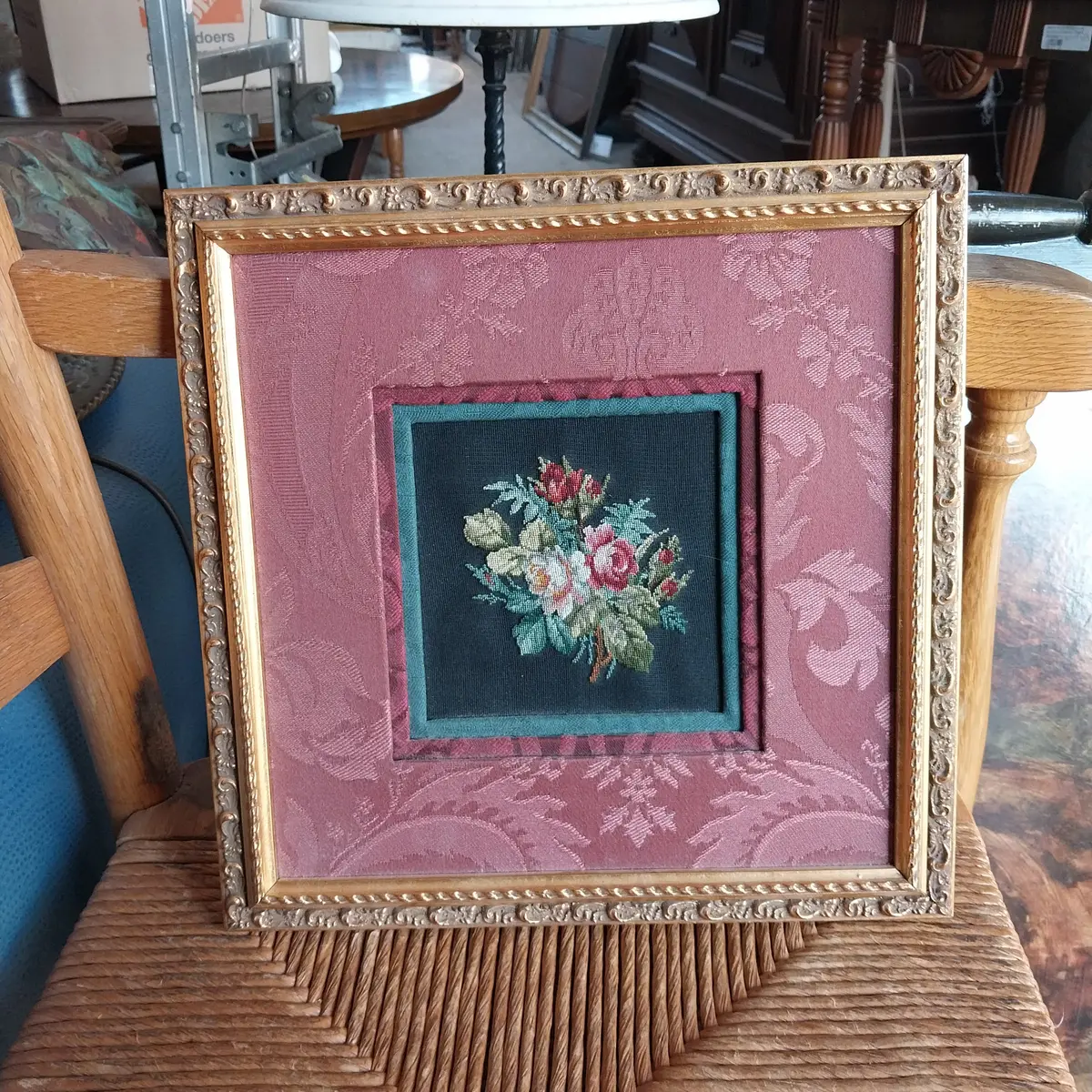 Large Framed Floral Needle Point 1
