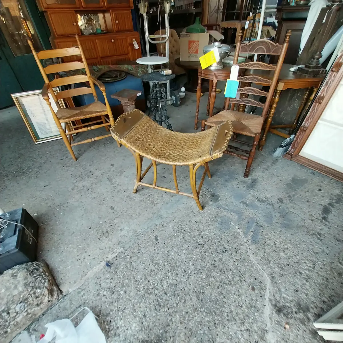 Curved Seat Rattan Bench As Found6 1