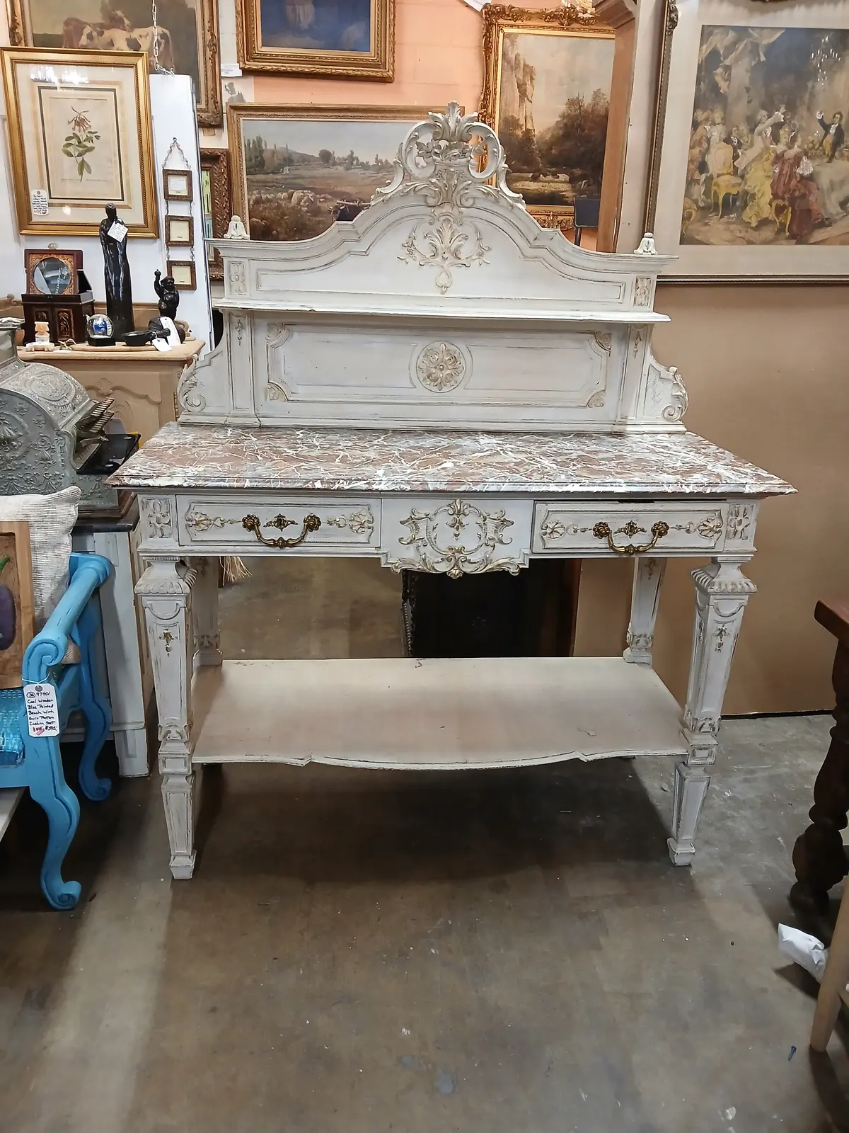 Lavanta Marble Top White Painted Oak Server 1