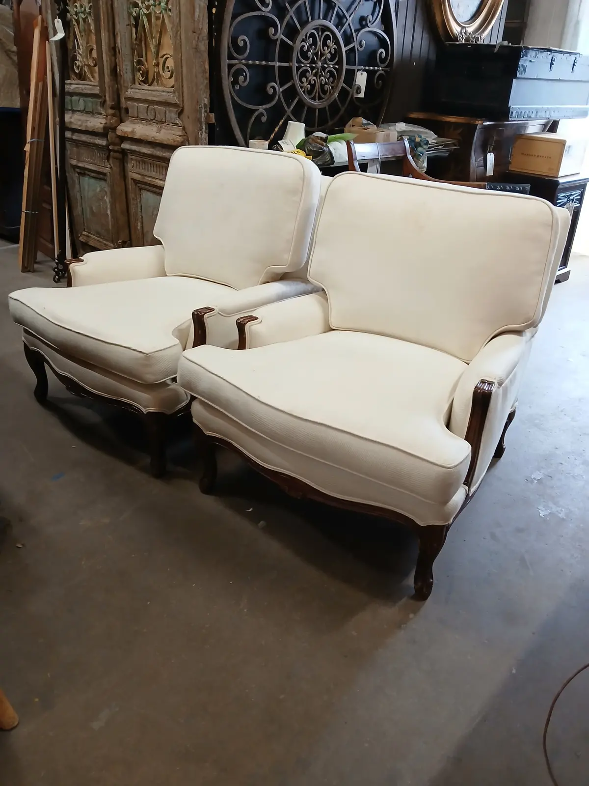 Pair Of White Louis Xv Bergere Chairs 1
