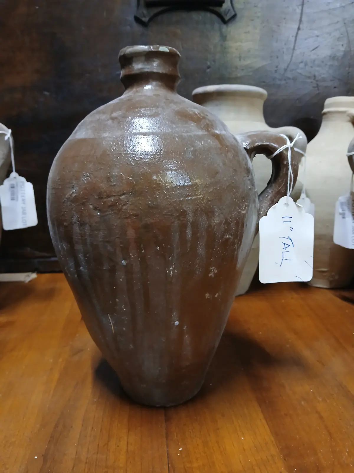 Tall Brown Glazed Terra Cotta Jug 1