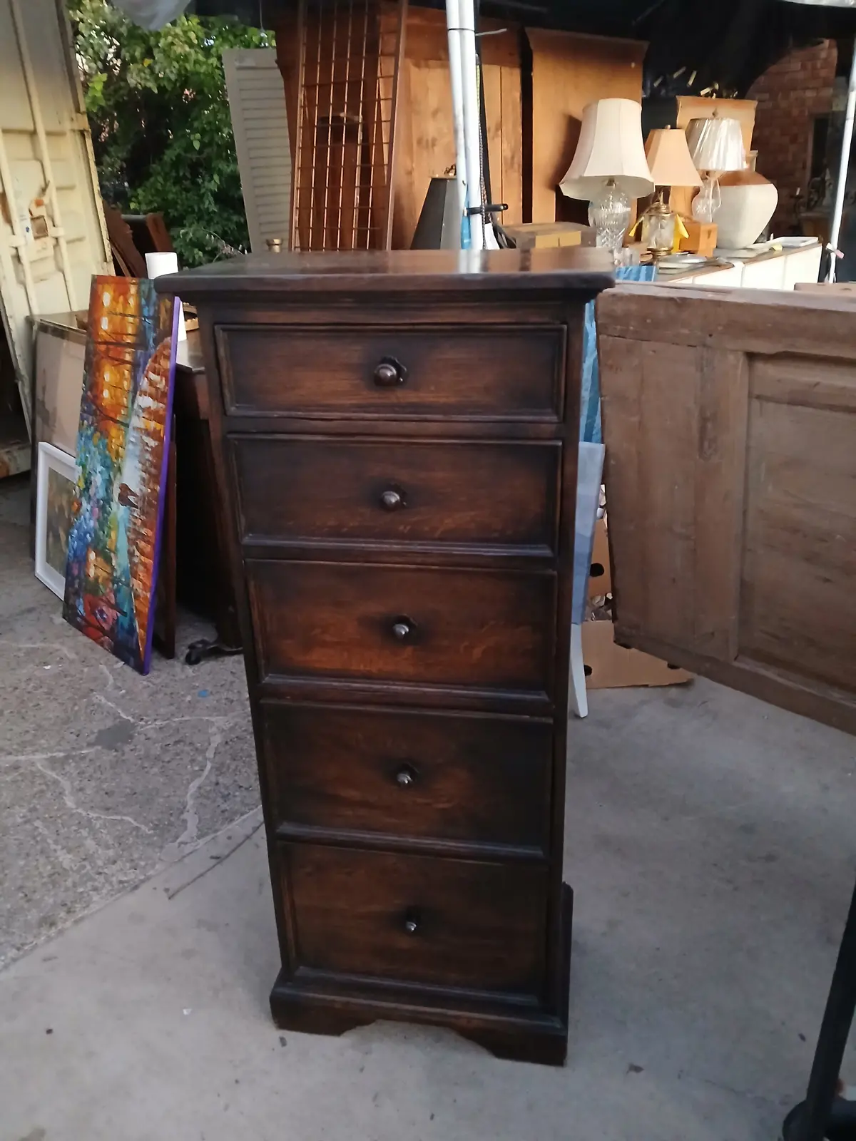Rustic Dark Oak Vertical 5 Drawer Chest 1