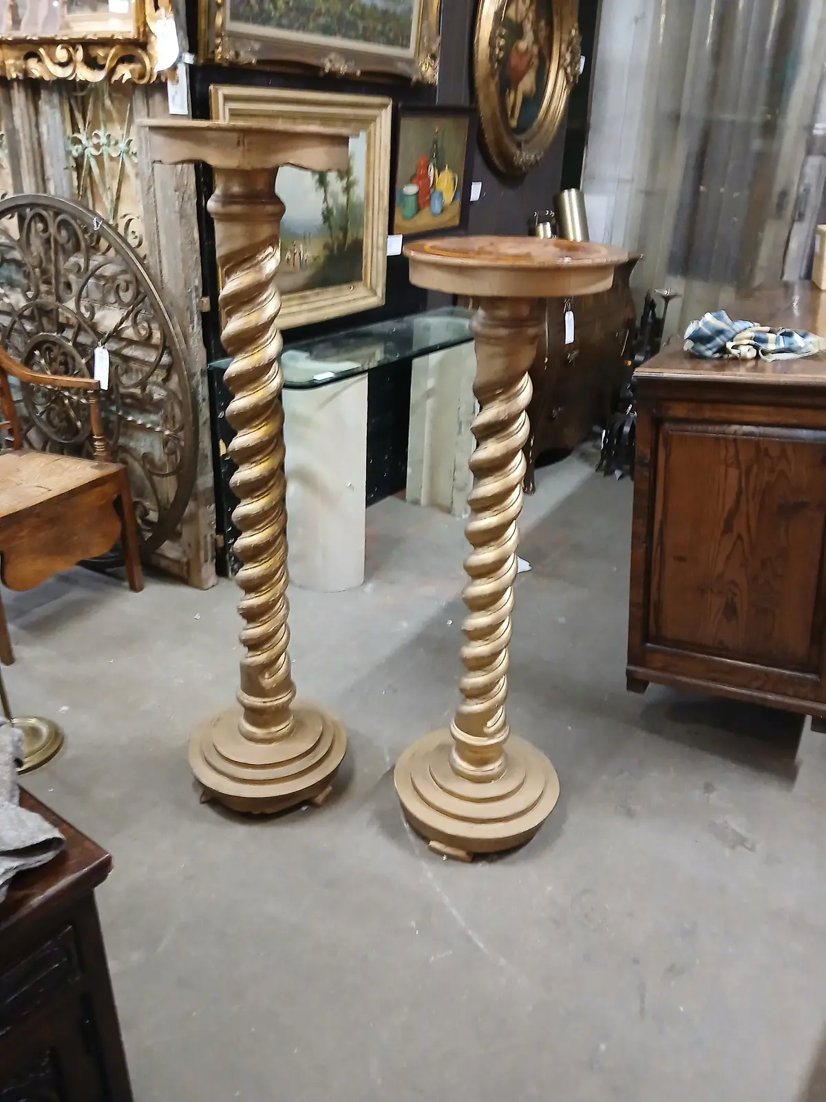 Set Of 2 Gold Barley Twist Plant Stands 1