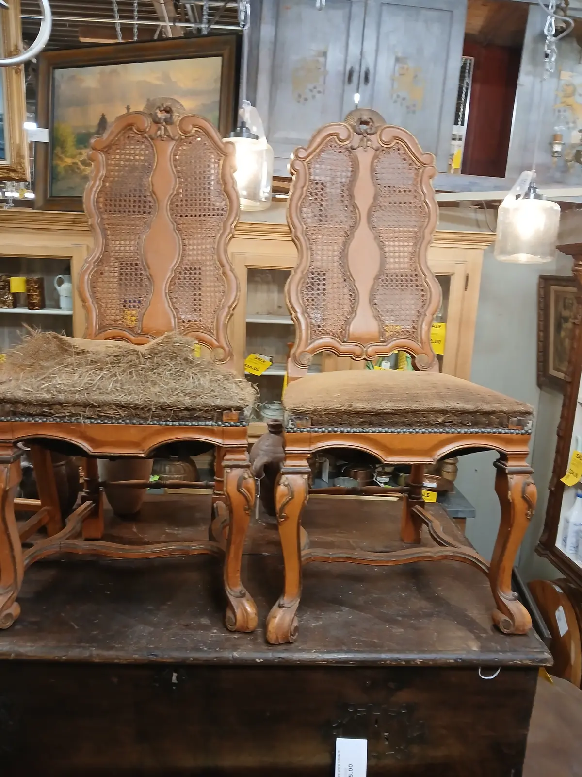 Pair Of Painted Spanish Foot Chairs 1