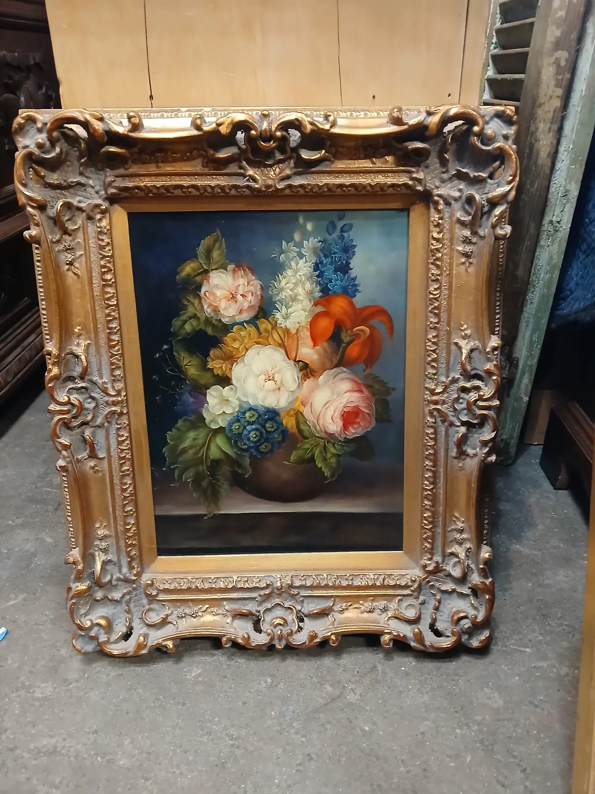 Floral Still Life Oil Painting In Gilt Frame-Not Old 1