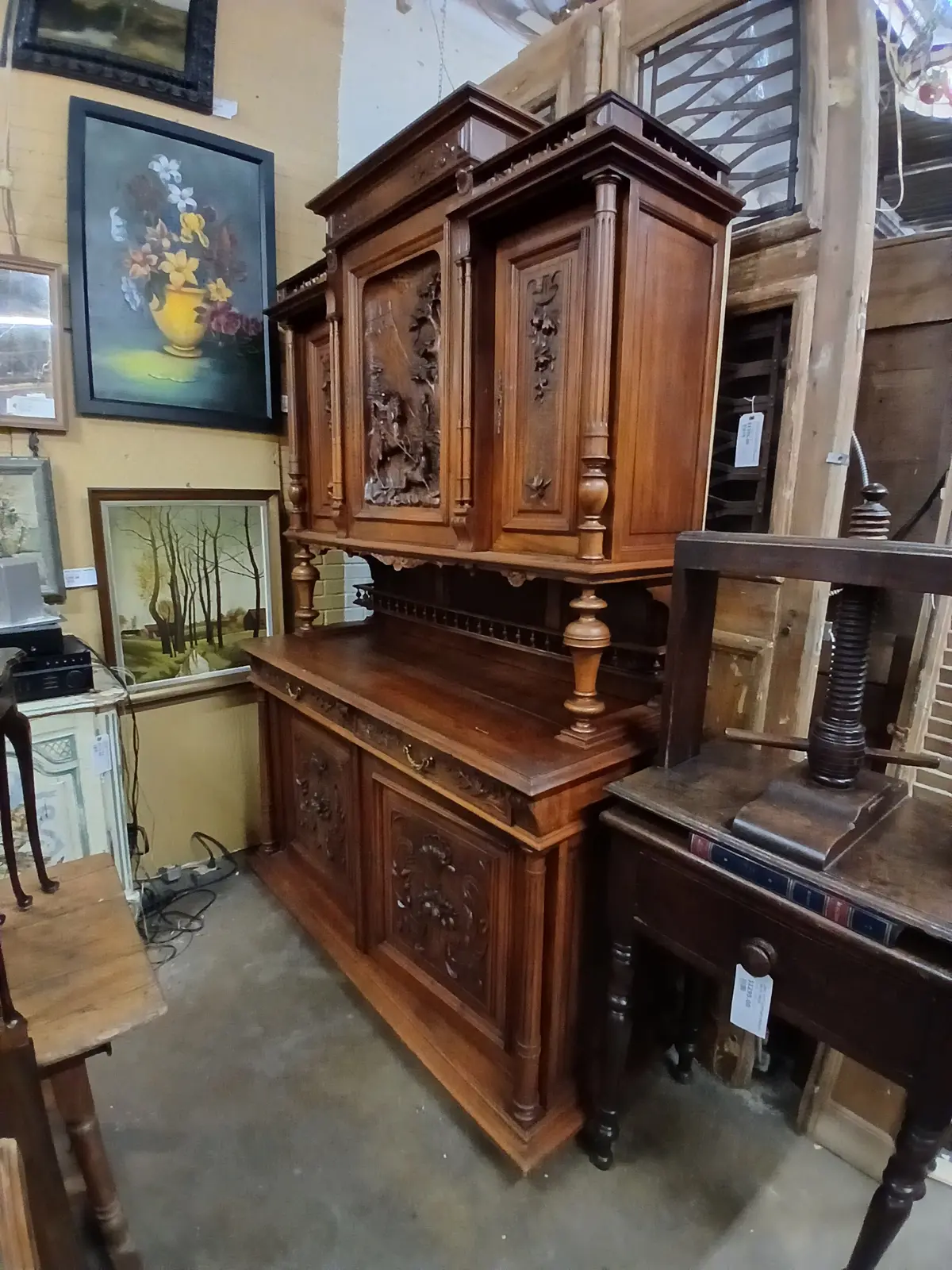 Henri Ii  Walnut Buffet With Carved Hunter 1
