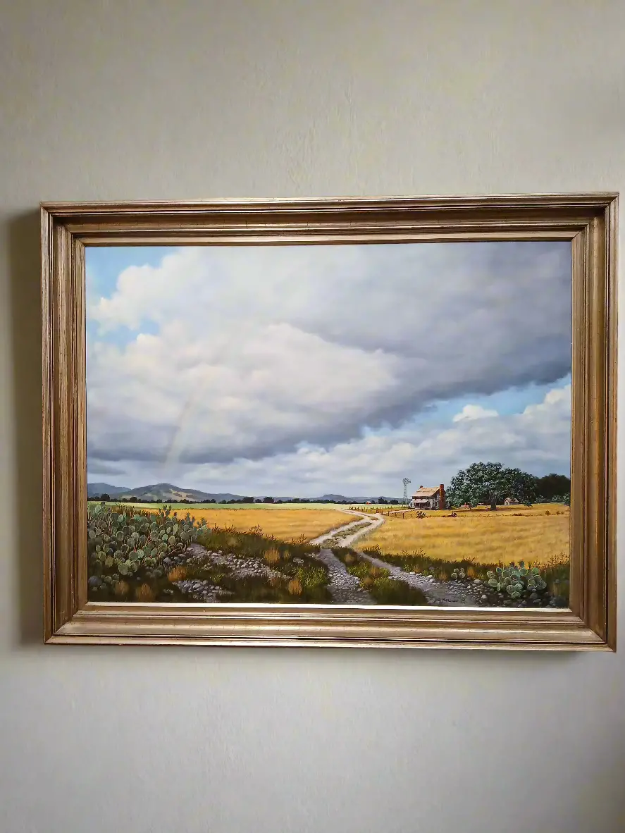 Farm Landscape With Windmill And Rainbow Signed Dan Warlow 1