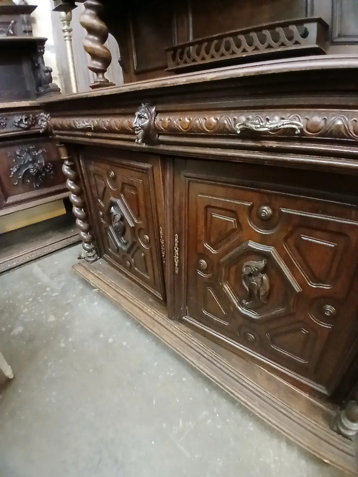 Neo Renaissance Barley Twist Oak Buffet-As Found 1