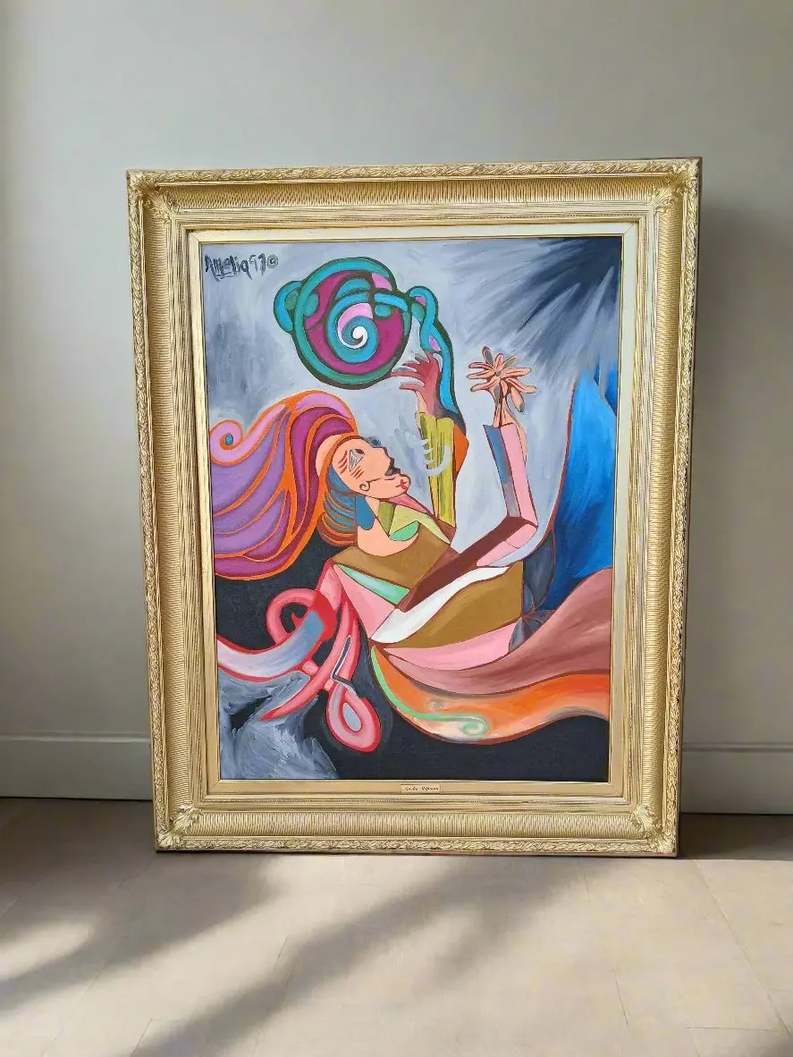 Amelia Shipman Modern Art Of Orange Lady With Gold Frame 1