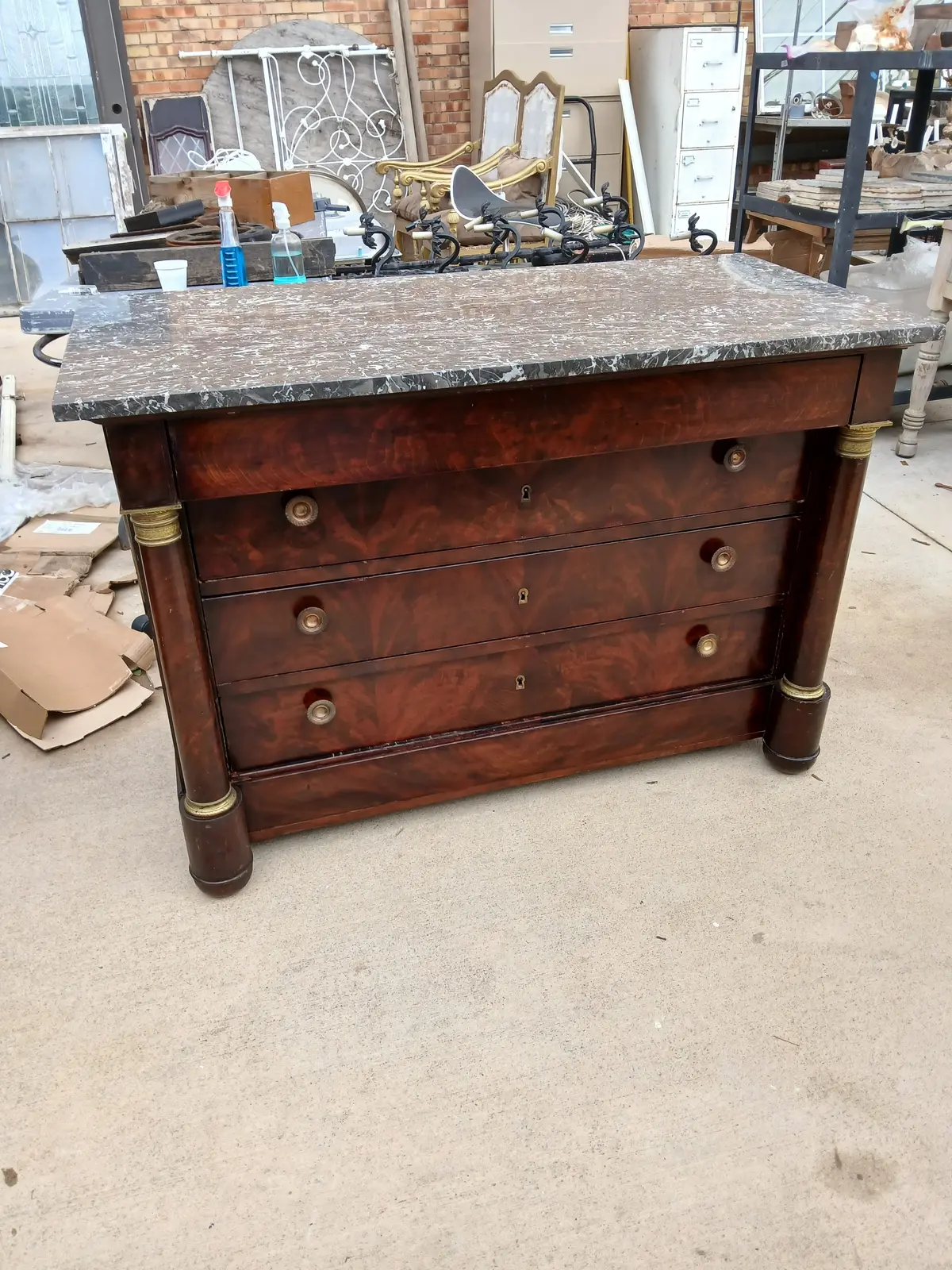 Empire Mahogany Grey Marble Top 4 Drawer Chest 1