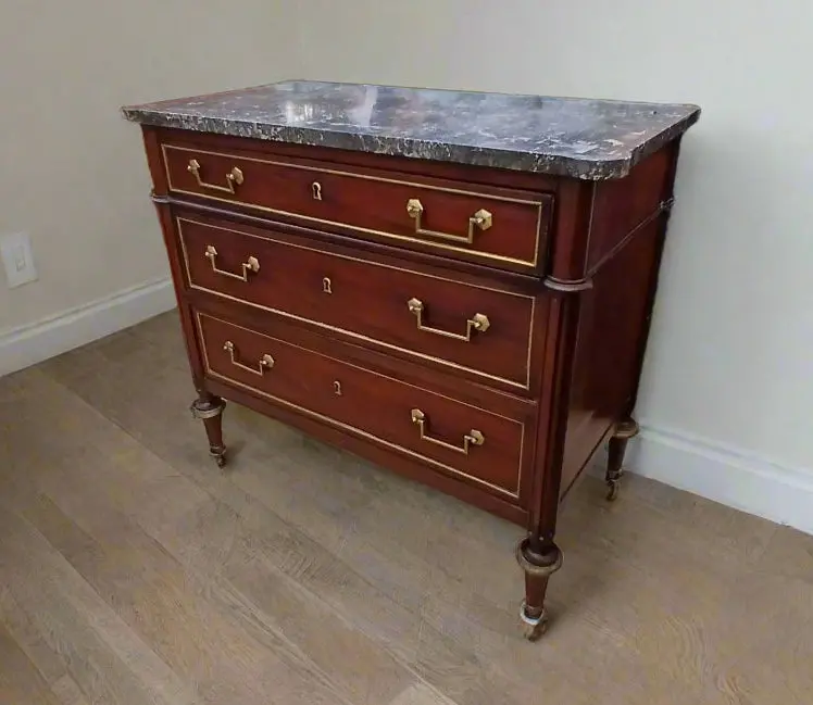 Small Louis Xvi 3 Drawer Chest With Grey Marble Top 1