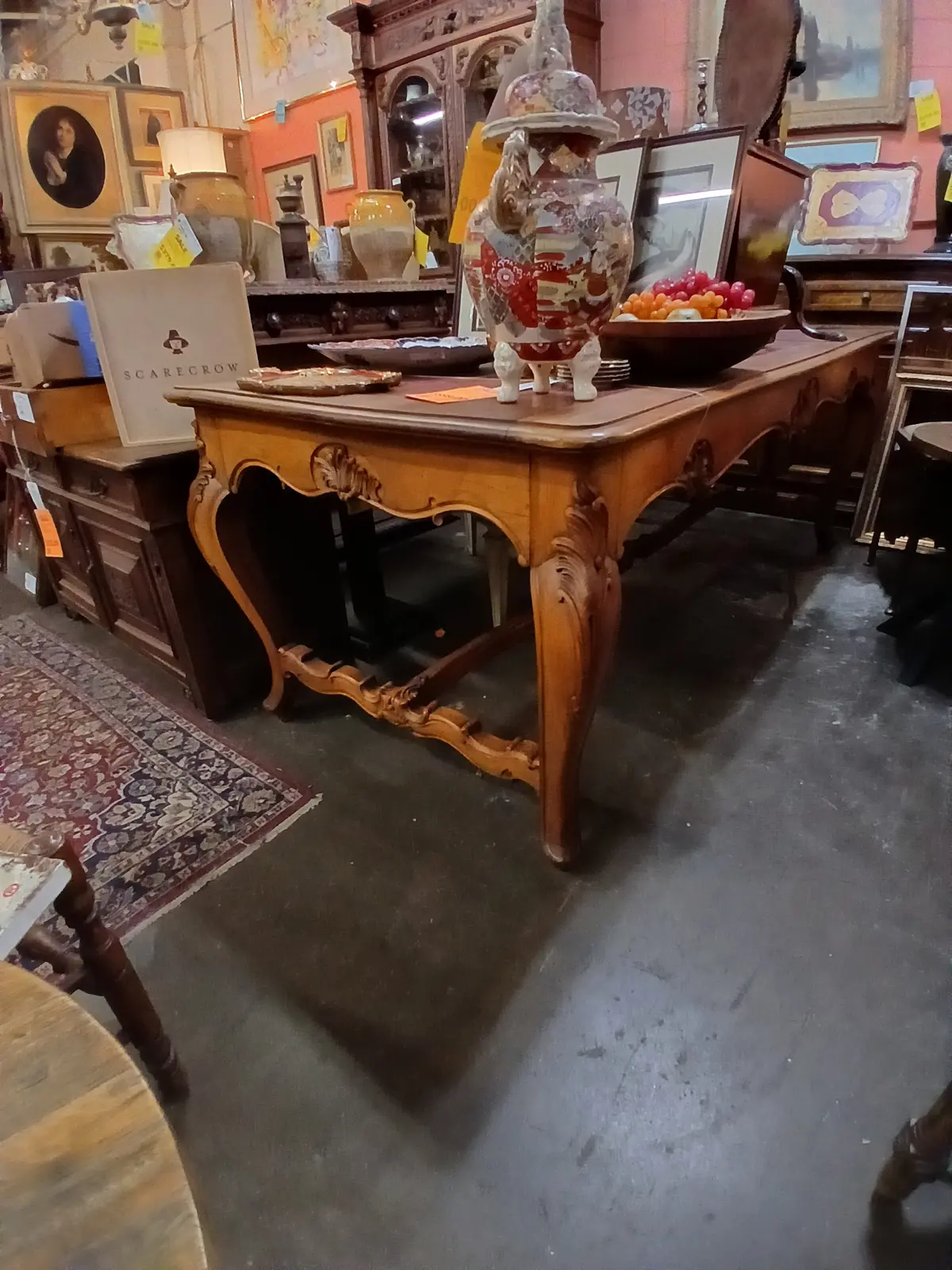 Louis Xv Red Leather Top Oak Large Table Or Desk 1