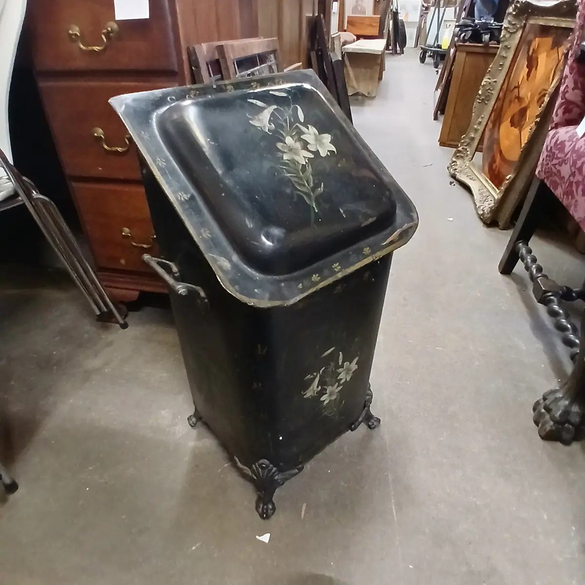 Hand Painted Metal Coal Hod 1