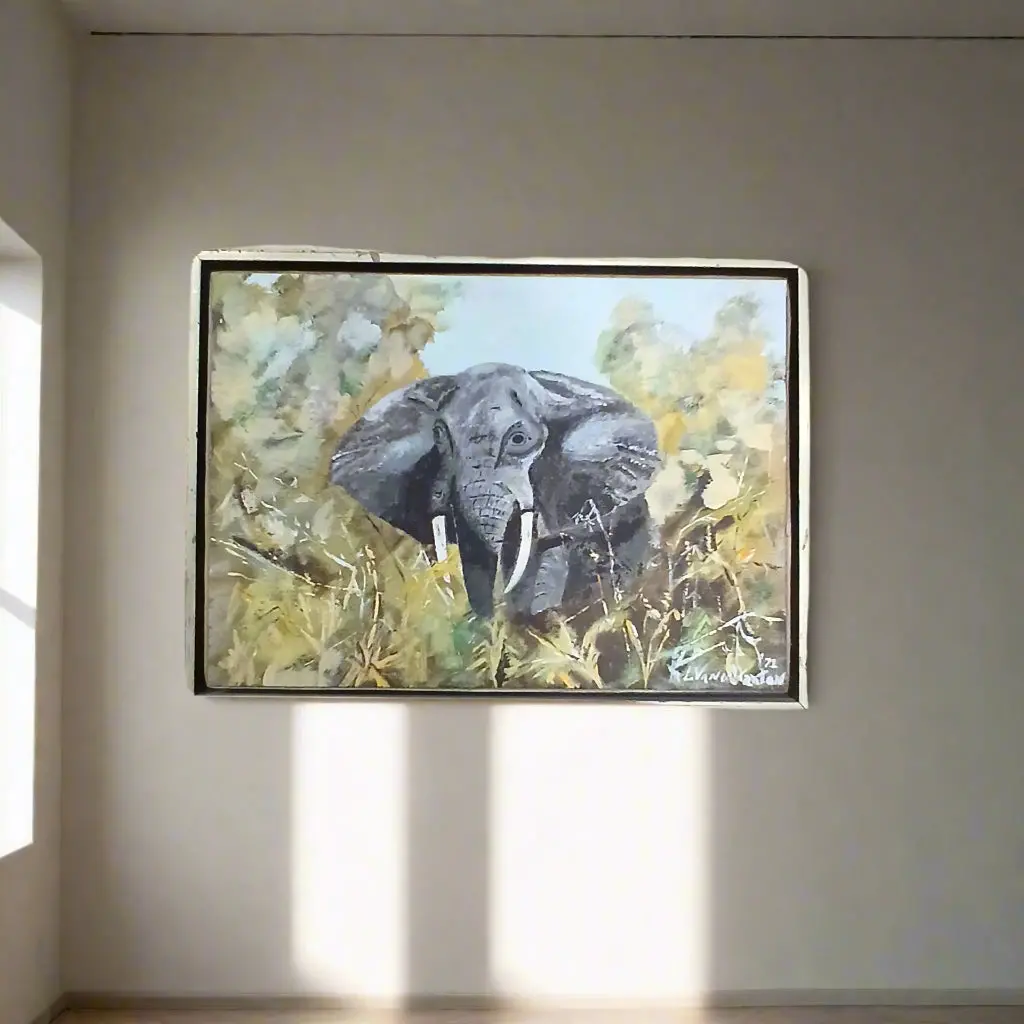 Midcenturys Signed Elephant Painting Signed And Dated 1