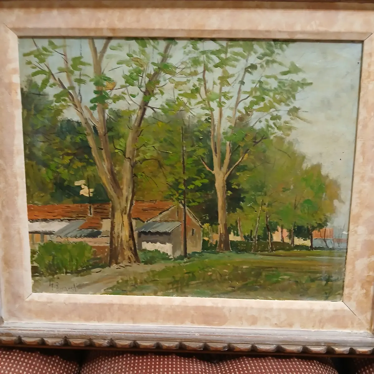 Framed Oil Painting Landscape Signed Farenze La Cascine Bernard 1