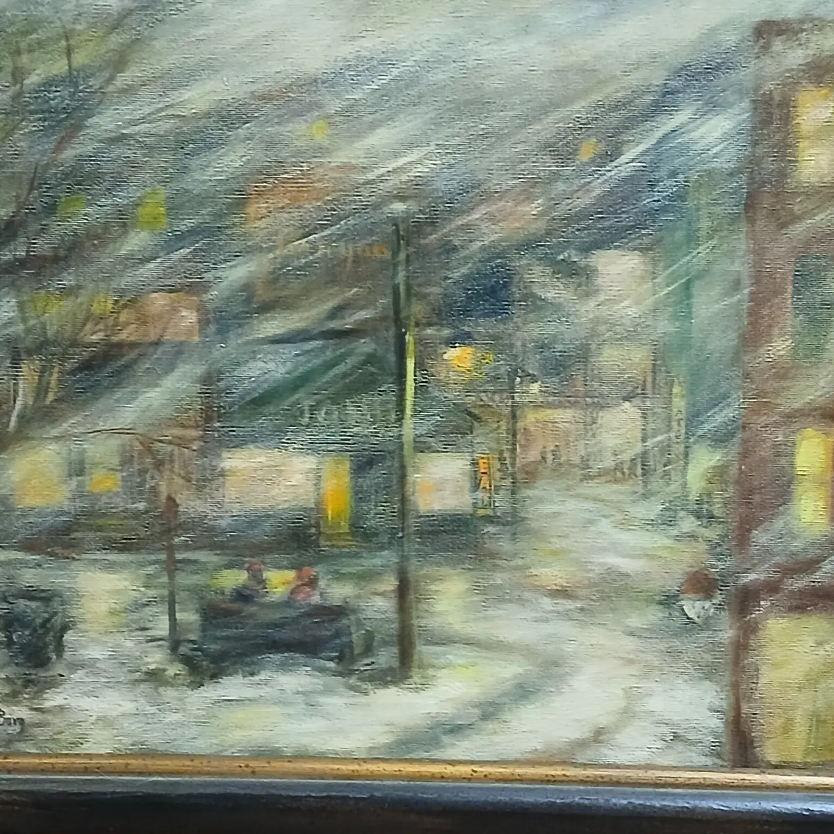 Framed Impressionist Urban Snowscape Oil Painting Signed Ruth K Barg 1