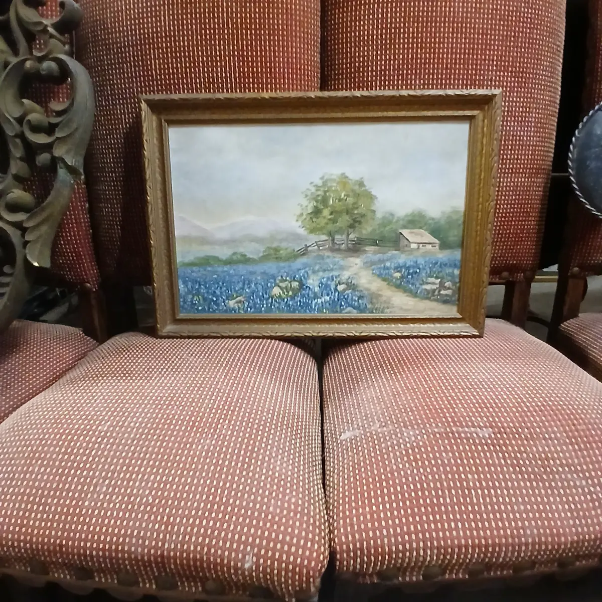 Antique Bluebonnet Oil Painting Signed Miss Martha Kate Haggard 1