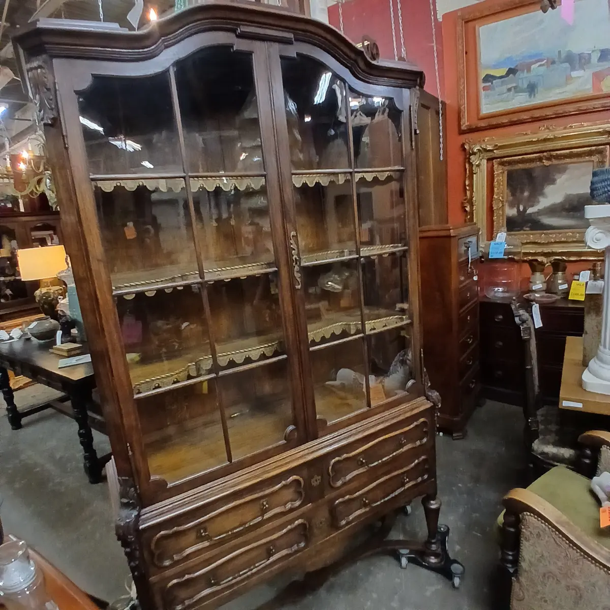 Dark Oak China Cabinet With 4 Drawers 1