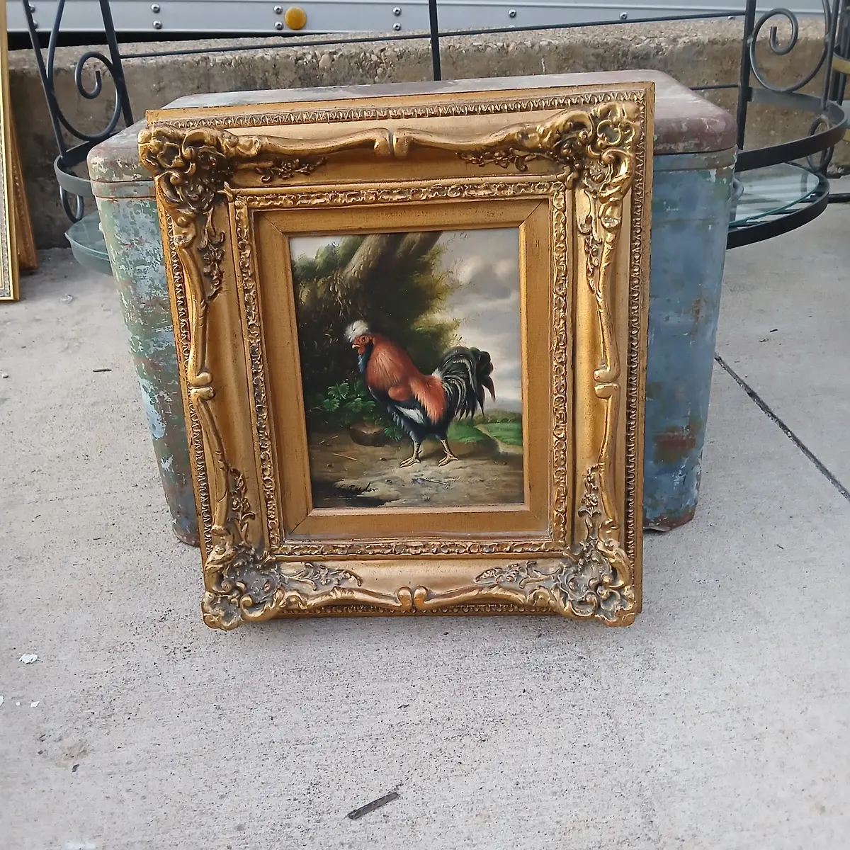Framed Rooster Oil Painting 1