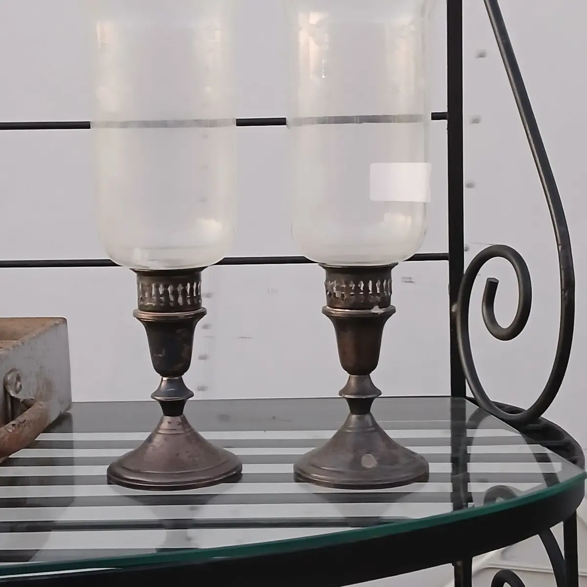Pair Of Sterling Silver Hurricane Globe Candle Stands-Worth $169 For Weight 1