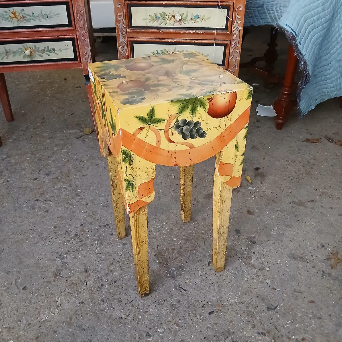 Small Fruit Painted Yellow Taboret Stand 1