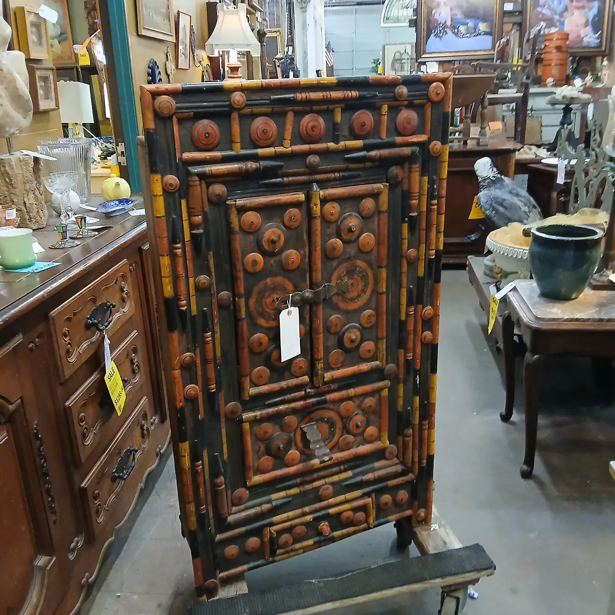 Colorful Indian Wall Cabinet Painted Orange, Yellow And Black 1