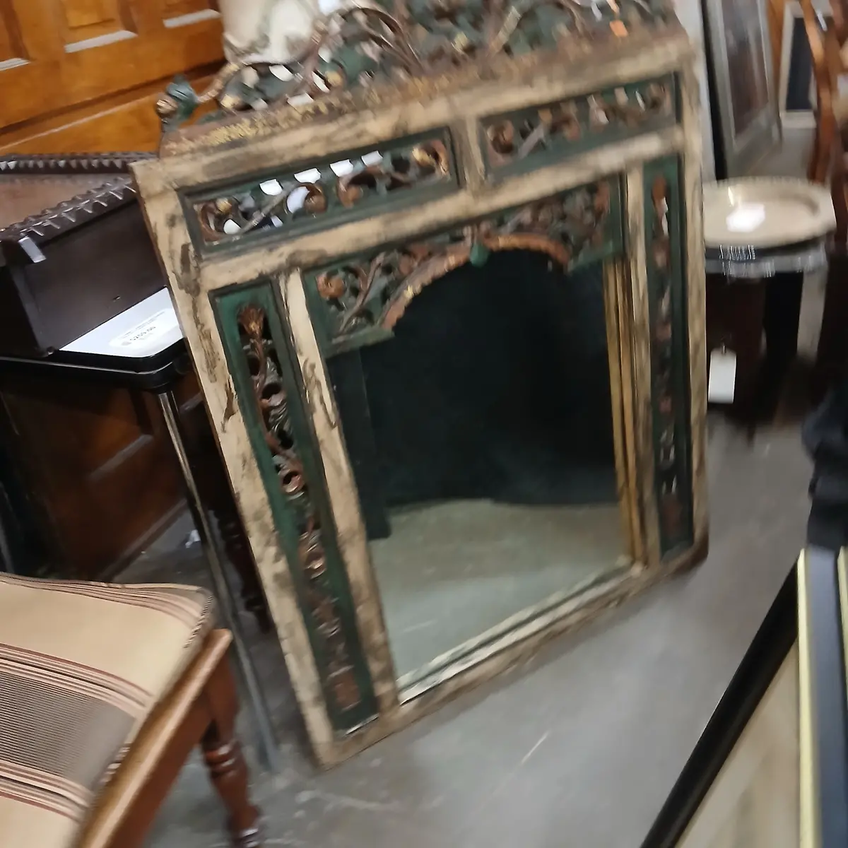 Large Polychrome Carved Asian Mirror 1