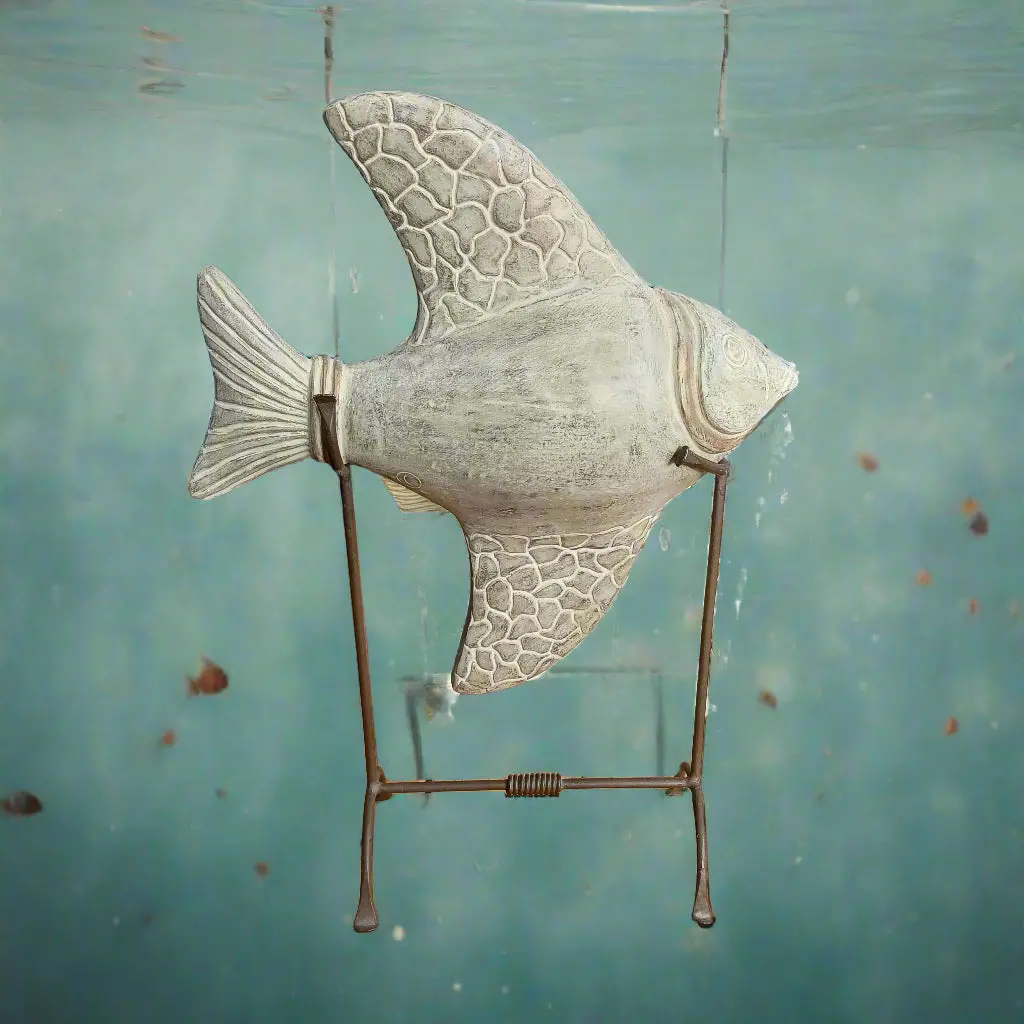 Plaster Fish On Metal Stand 1