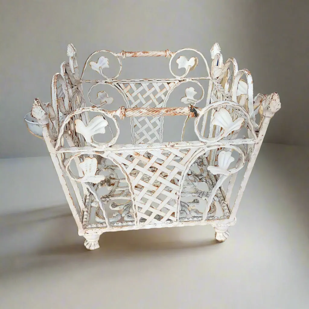 White Iron Planter Basket 1