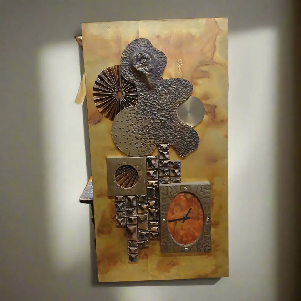 Brutalist Wall Art Piece With Clock 1