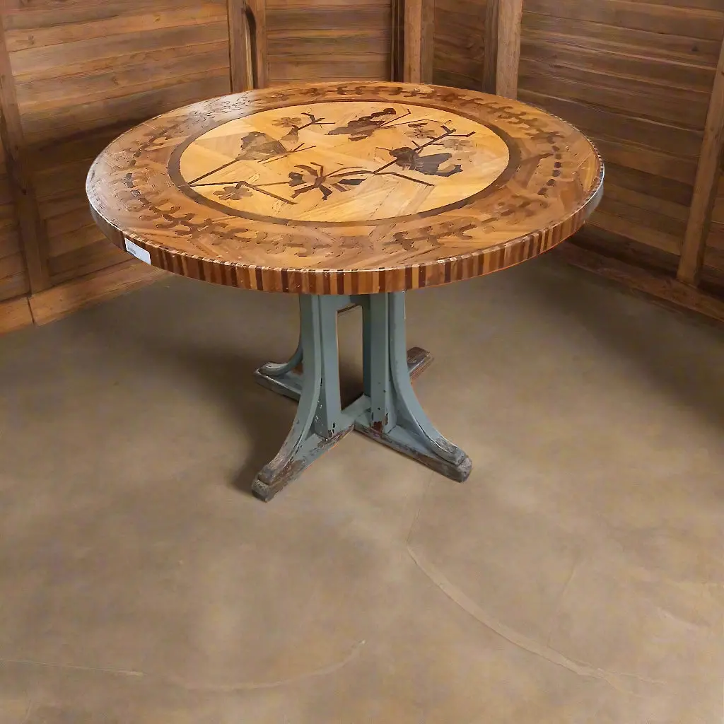 Round Tramp Art Butterfly Table On Grey Wood Base 1