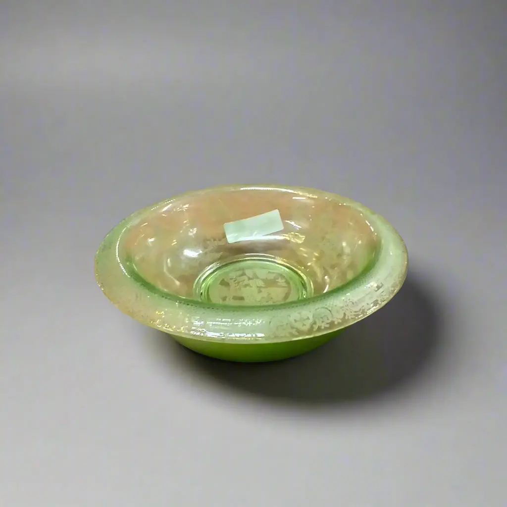 Etched Green Glass Serving Bowl 1