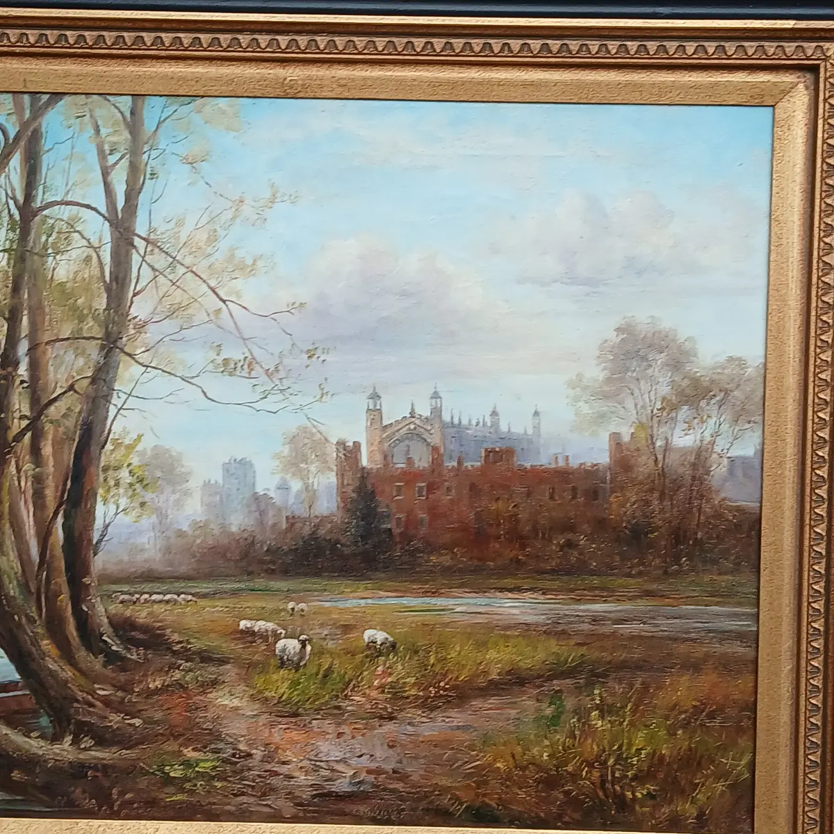 Framed Oil Painting Of Castle With Sheep 1