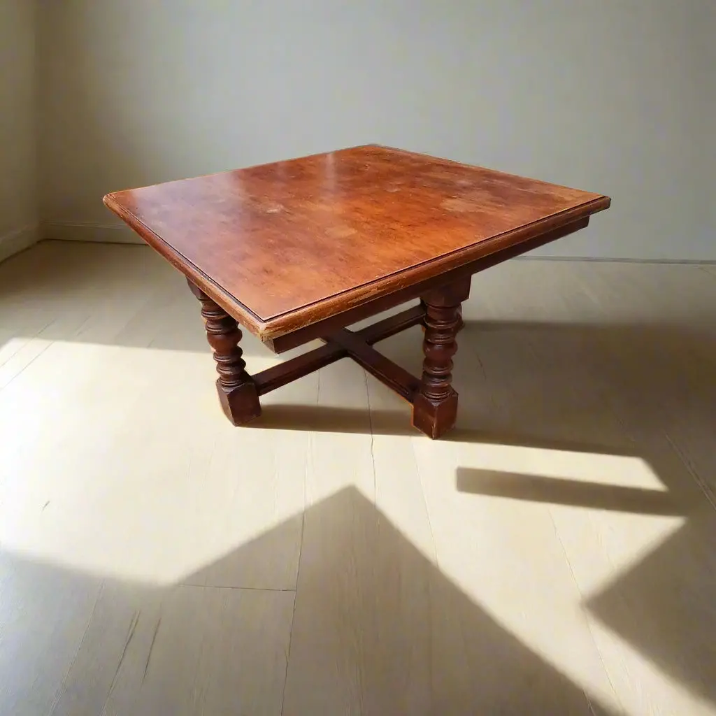Large Coffee Table With 4 Leather Upholstered Stools 1