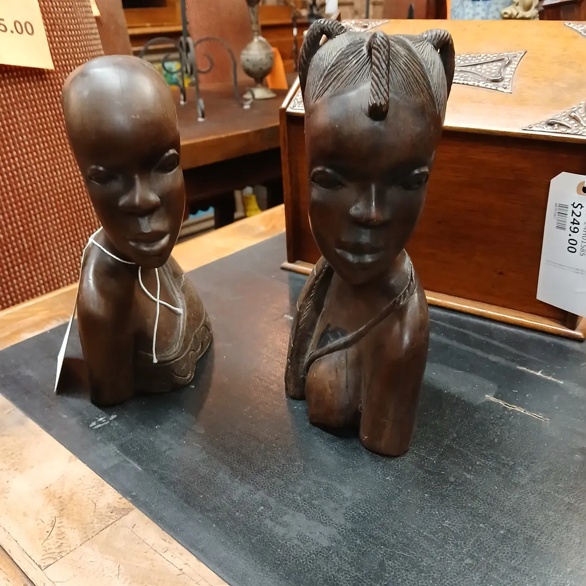 Pair Of African Exotic Wood Busts 1