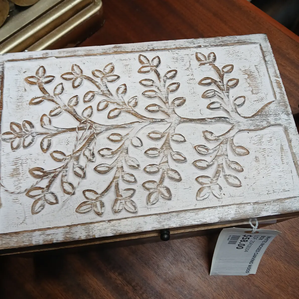 White Incised Carving Wood Box 1