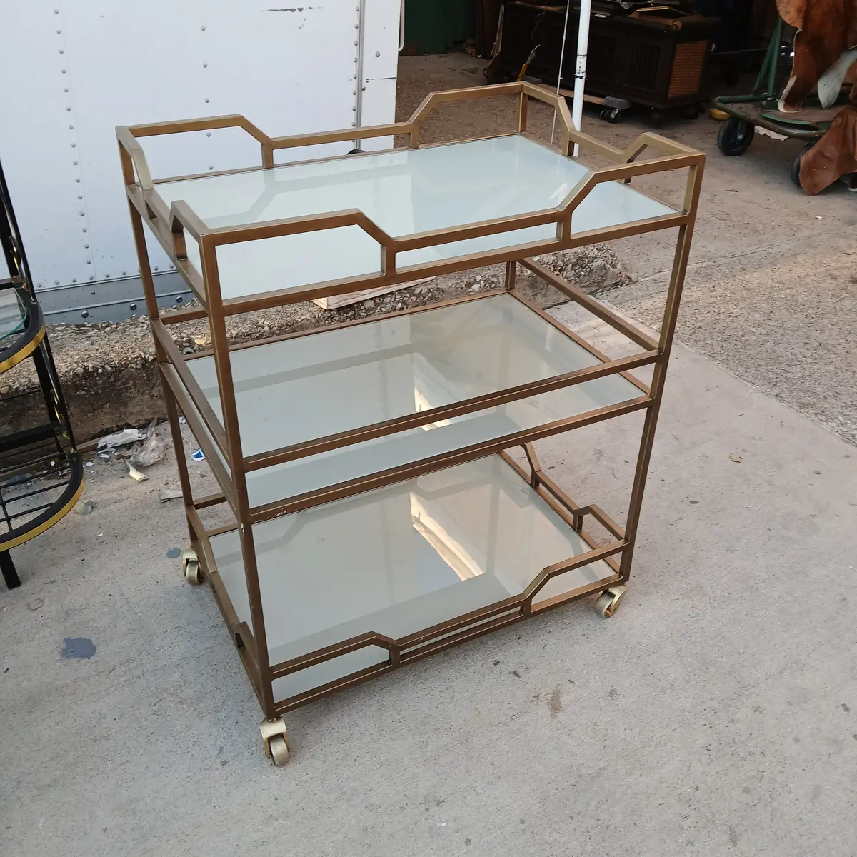 Hollywood Regency Style Frosted Glass Bar Cart 1