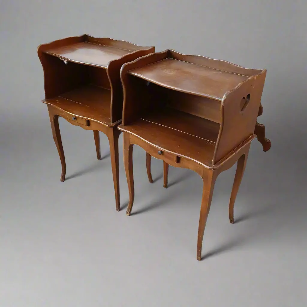Pair Of Carved Cherry 2 Tier Sides Tables 1