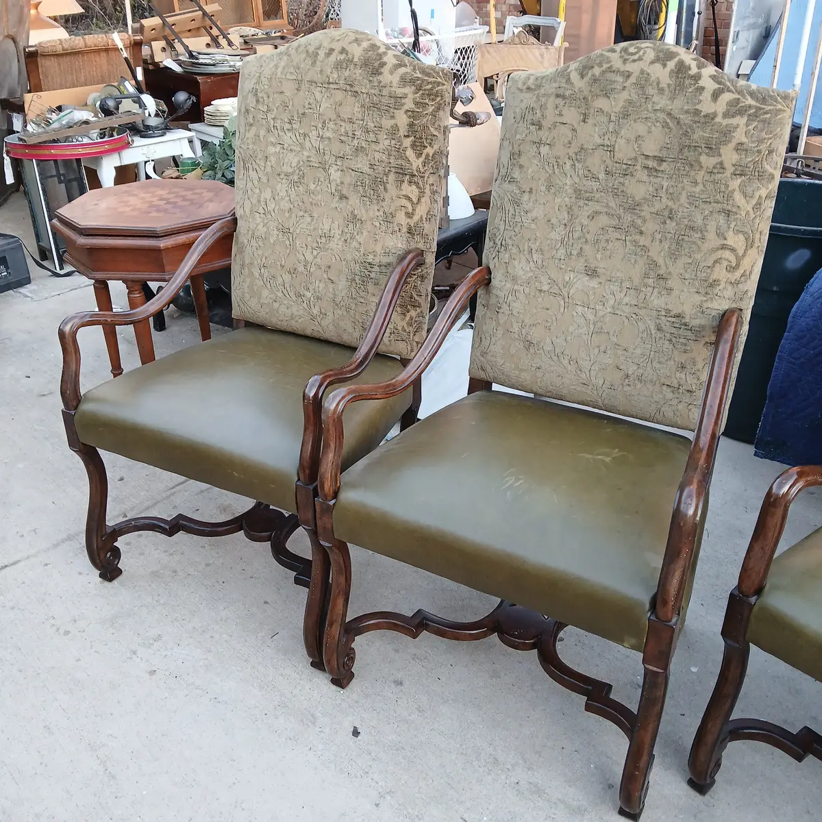 Pair Of Louis Xiii Leather And Upholstered Armchairs- 3 Pairs Available 1