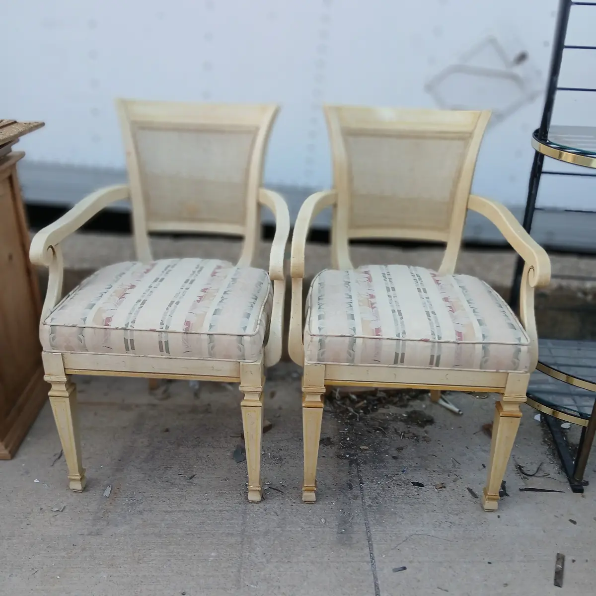Pair Of Louis Xvi Cane Back Painted Armchairs- 1 With As Found Cane 1