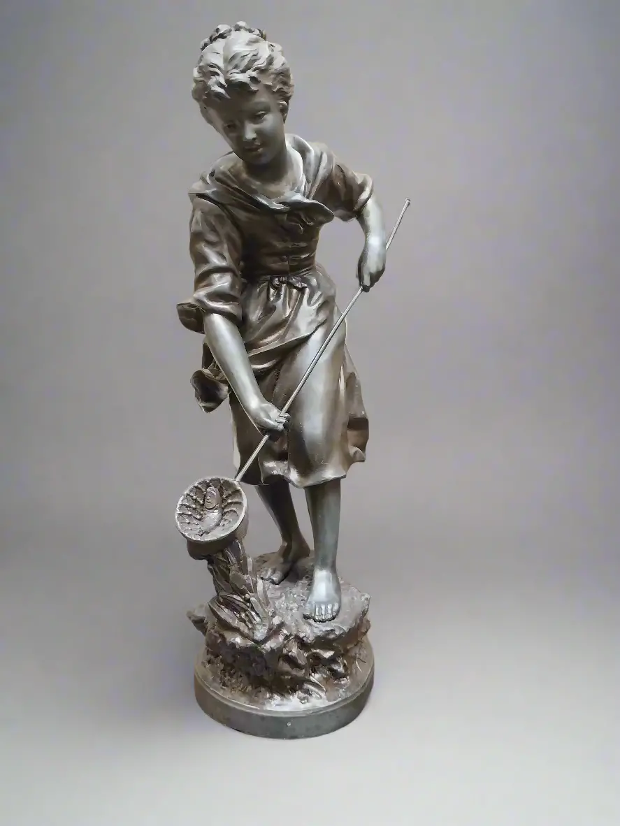 French Spelter Fishing Lady Sculture 1